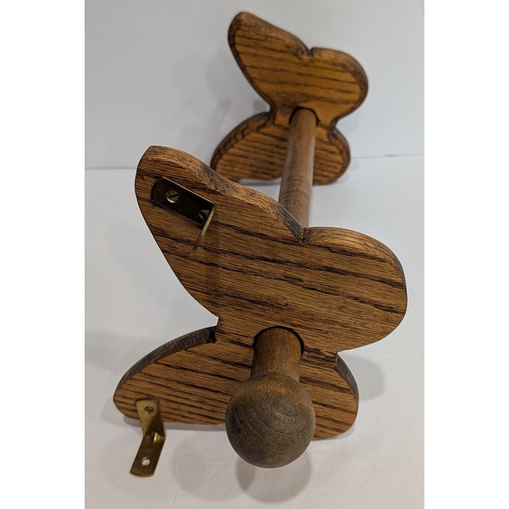 Vintage Handmade Wood Butterfly Paper Towel Holder Under Cabinet Mount Oak OOAK